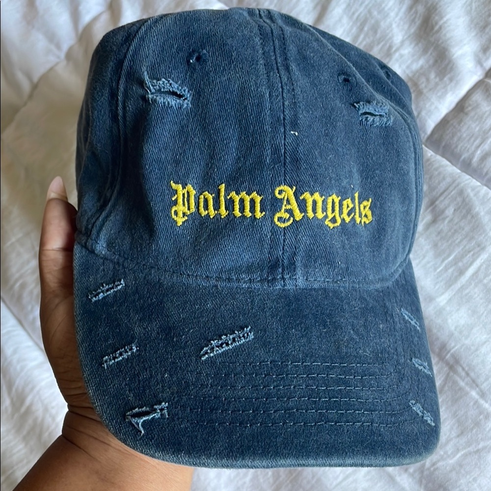 Palm Angels Navy Cap with Yellow Logo